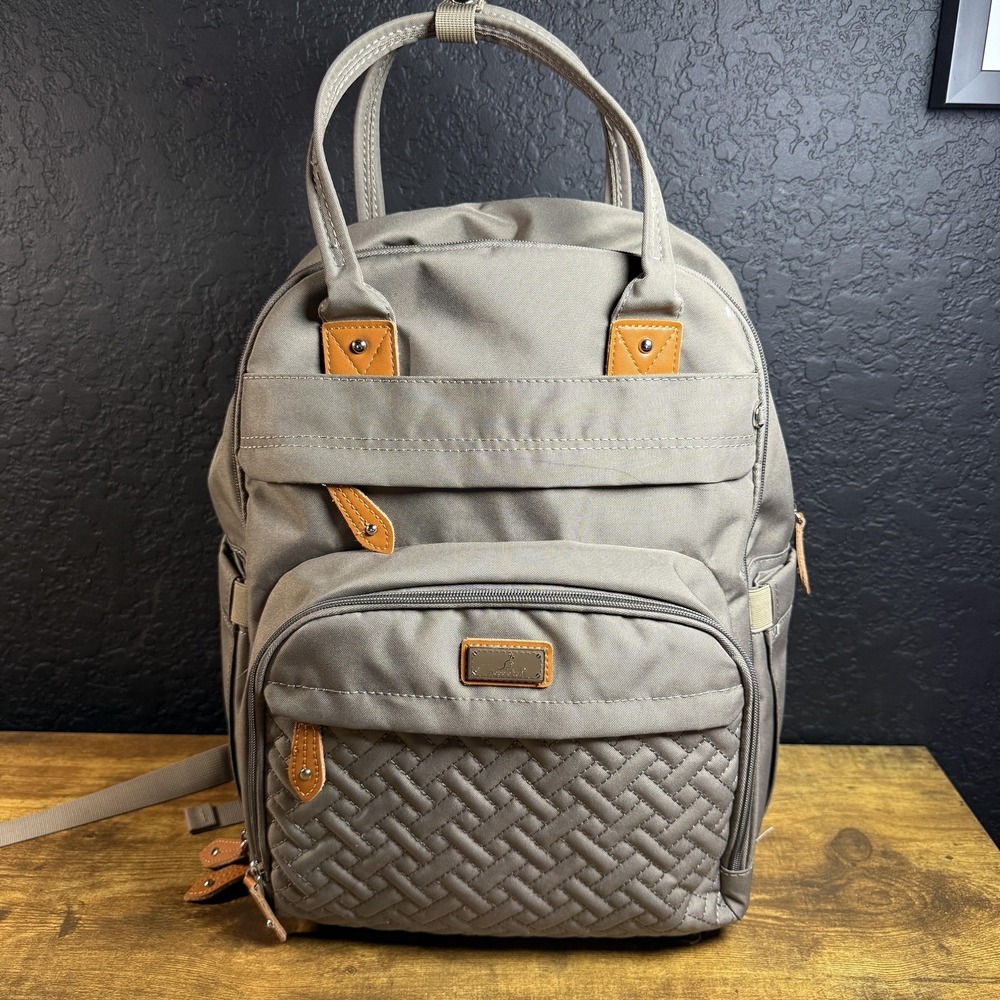 BabbleRoo Diaper Bag Backpack Taupe Multi-Pocket Travel Baby Bag Large